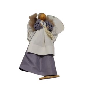 Pine baroness Wooden Angel Figurine with Purple Dress and White Apron